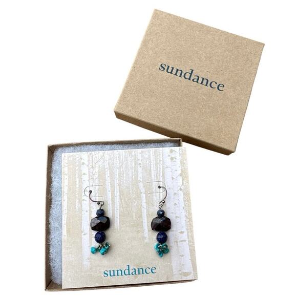 NWT Sundance Catalog Garnet Sapphire Turquoise Lapis “Victory Lapis Earrings” - Picture 1 of 2